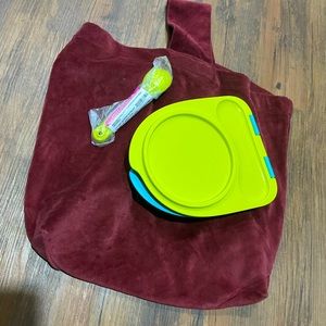 Combo set of Tupperware tiffin/ spoon and fork and Tote bag.
